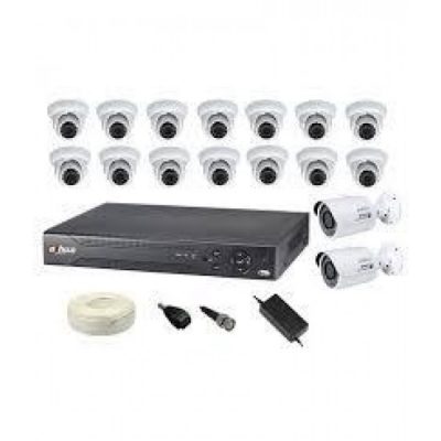 DAHUA 2MPIXEL 16CAMS KIT XVR5116hs-I2 PLUS 14 CAMS  HDW 1200RM PLUS 2 CAMS  HFW 1200R-VF PLUS HARD DISC 4 TERRA PLUS POWER SUPPLY PLUS 200M BIOCALCC100