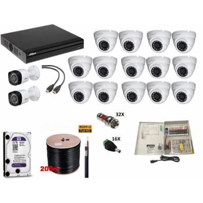 DAHUA Oλοκληρωμένο σύστημα CCTV 16 καμερών έτοιμο προς εγκατάσταση κιτ 1627