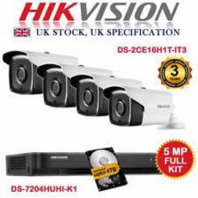 HIKVISION DS-7204HUHI-K1 5MPIXELPLUS 4 CAMS HIKVISION DS-2CE16H1T-IT3 5MPIXEL 40M IR LED PLUS HD 1 TERRA KIT 52 5 MPIXEL