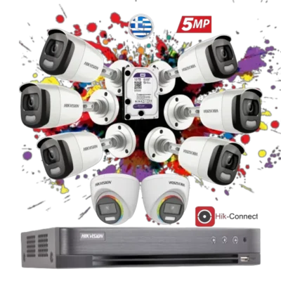 Σύστημα παρακολούθησης οκτώ καμερών ανάλυσης 5Mpixel με έγχρωμη νυχτερινή λήψη.